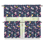Mermaid Cartoon Pattern Print 3 Piece Kitchen Curtains