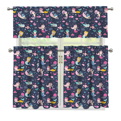 Mermaid Cartoon Pattern Print 3 Piece Kitchen Curtains