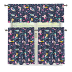Mermaid Cartoon Pattern Print 3 Piece Kitchen Curtains