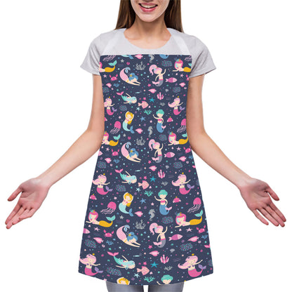 Mermaid Cartoon Pattern Print Adjustable Apron