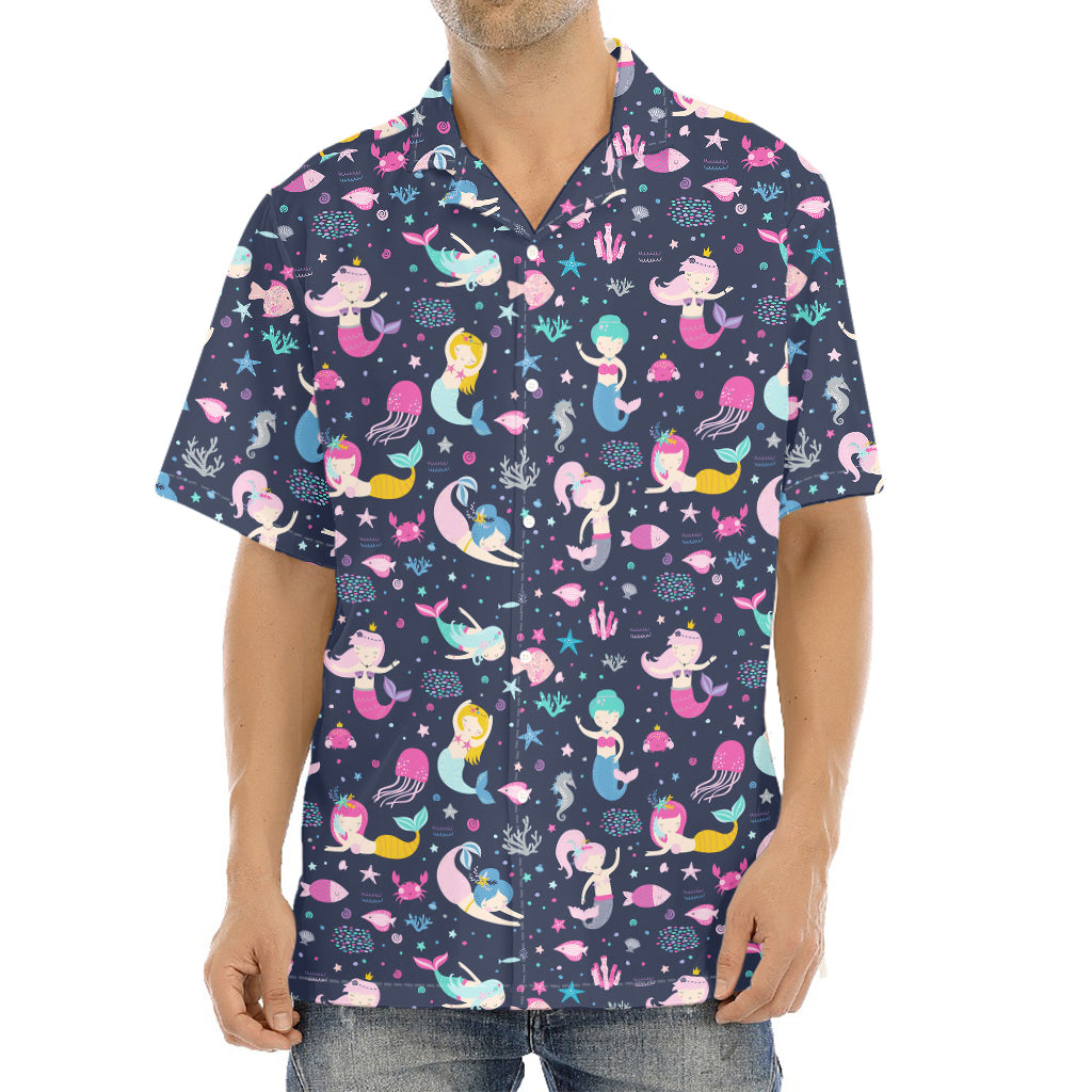 Mermaid Cartoon Pattern Print Aloha Shirt