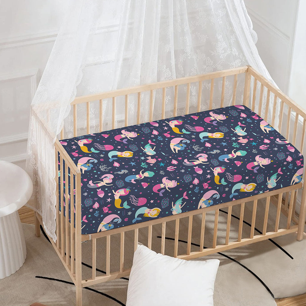 Mermaid Cartoon Pattern Print Baby Crib Sheet