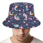 Mermaid Cartoon Pattern Print Bucket Hat