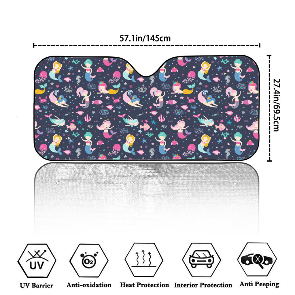 Mermaid Cartoon Pattern Print Car Windshield Sun Shade