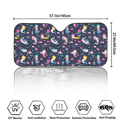 Mermaid Cartoon Pattern Print Car Windshield Sun Shade