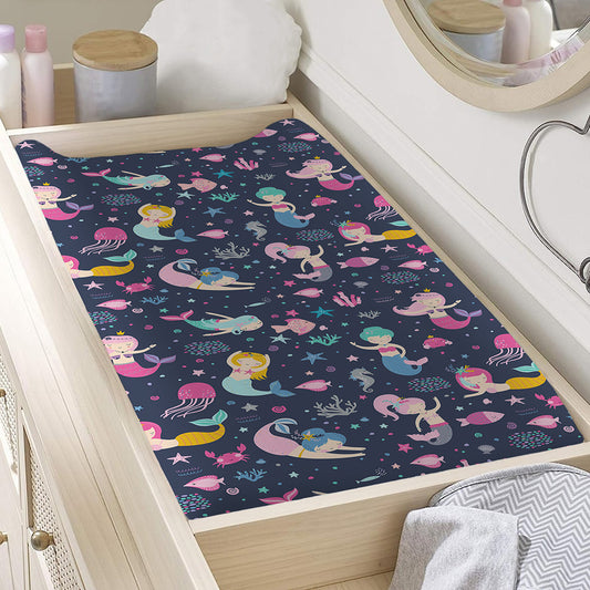 Mermaid Cartoon Pattern Print Changing Pad Cover