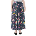 Mermaid Cartoon Pattern Print Chiffon Maxi Skirt