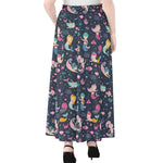 Mermaid Cartoon Pattern Print Chiffon Maxi Skirt