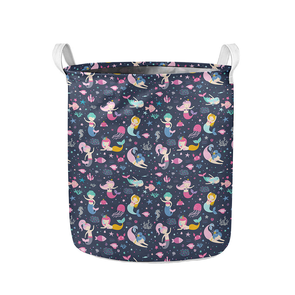 Mermaid Cartoon Pattern Print Collapsible Laundry Basket