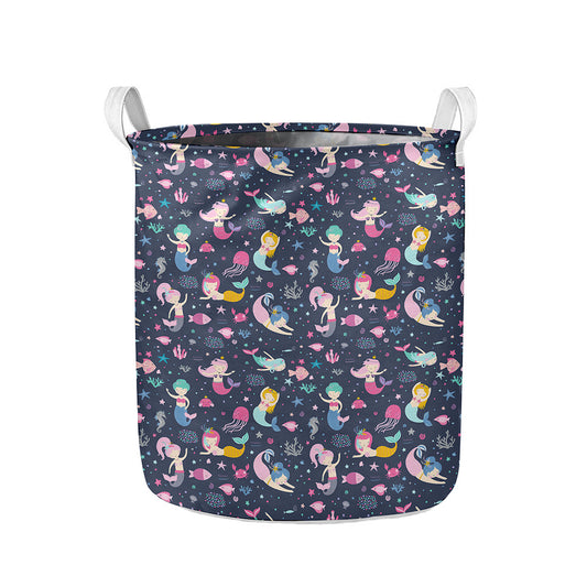 Mermaid Cartoon Pattern Print Collapsible Laundry Basket