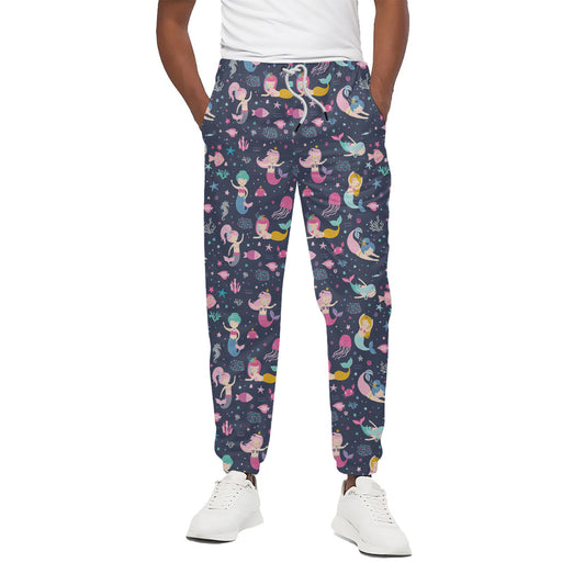 Mermaid Cartoon Pattern Print Cotton Pants