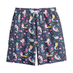 Mermaid Cartoon Pattern Print Cotton Shorts