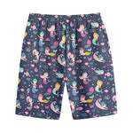 Mermaid Cartoon Pattern Print Cotton Shorts