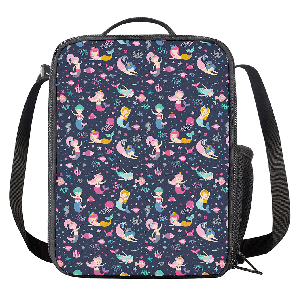 Mermaid Cartoon Pattern Print Crossbody Lunch Bag