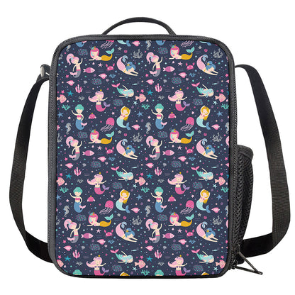 Mermaid Cartoon Pattern Print Crossbody Lunch Bag