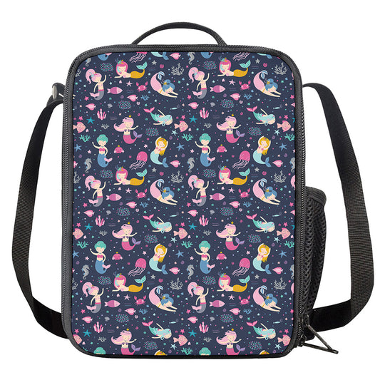 Mermaid Cartoon Pattern Print Crossbody Lunch Bag
