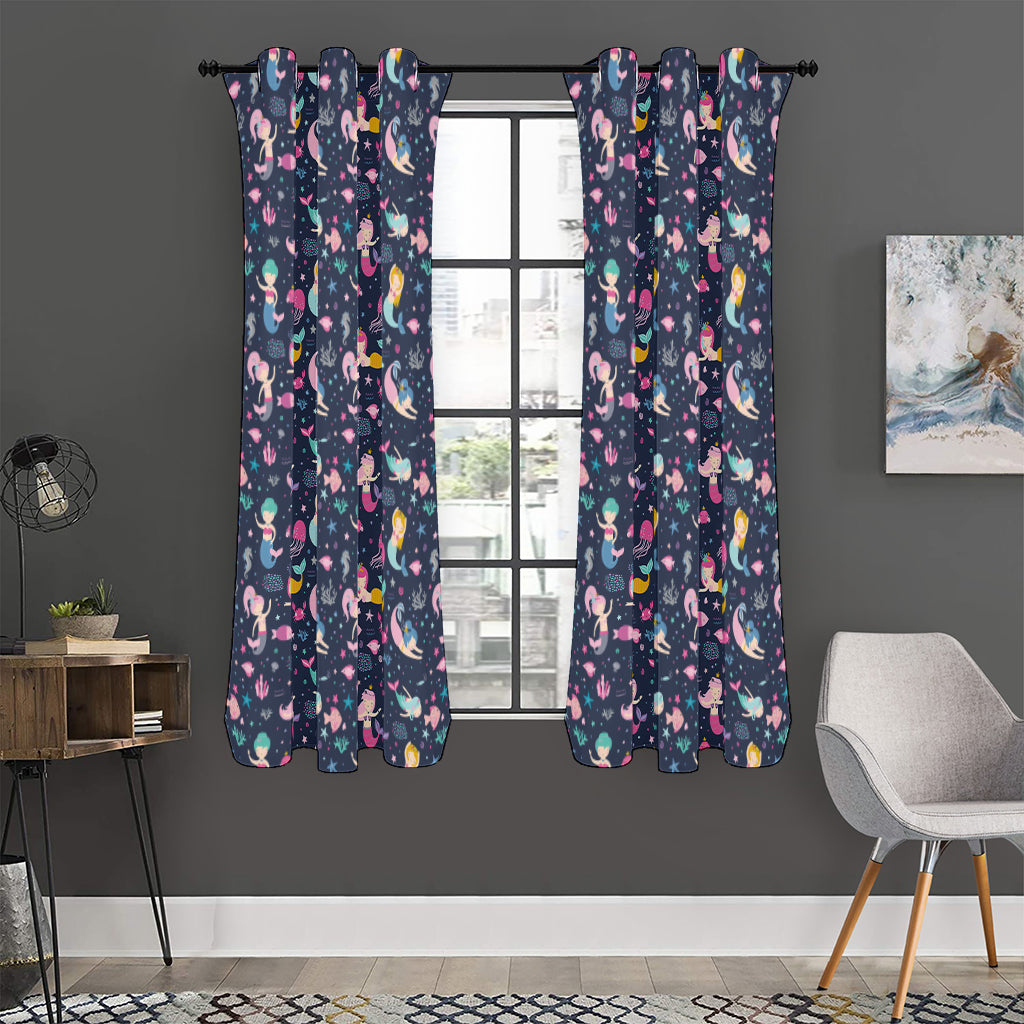 Mermaid Cartoon Pattern Print Curtain
