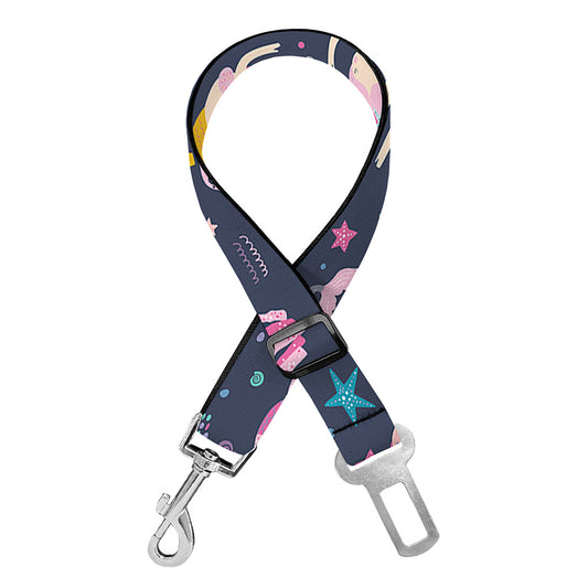 Mermaid Cartoon Pattern Print Dog Seat Belt