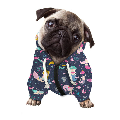 Mermaid Cartoon Pattern Print Dog Zip Up Hoodie
