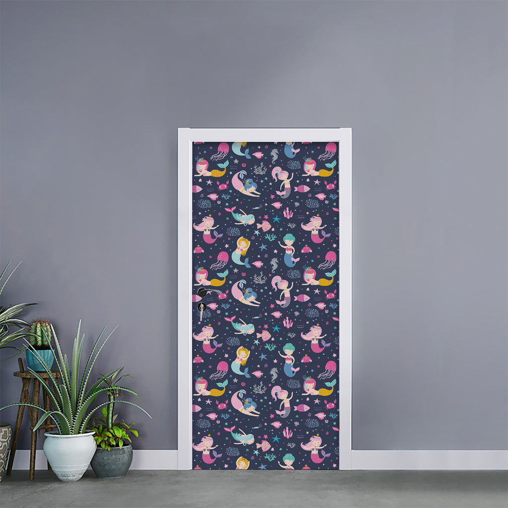 Mermaid Cartoon Pattern Print Door Sticker