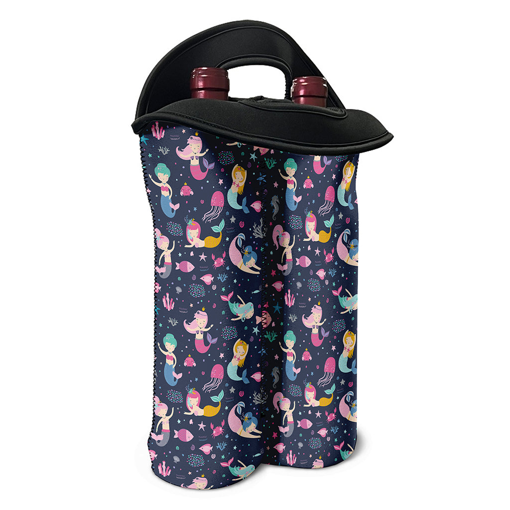 Mermaid Cartoon Pattern Print Double Neoprene Wine Tote