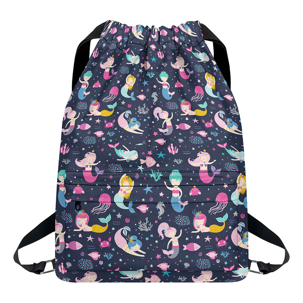 Mermaid Cartoon Pattern Print Drawstring Backpack