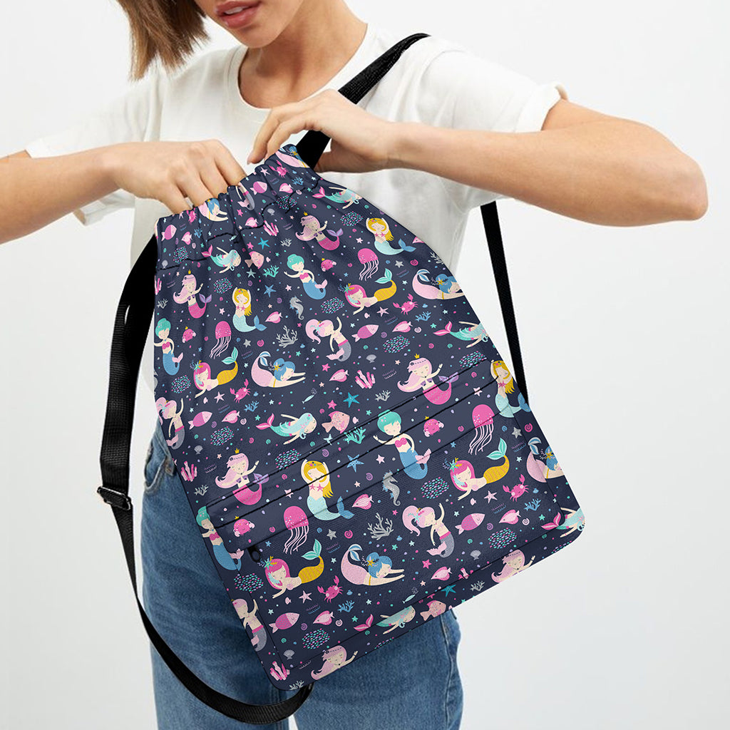 Mermaid Cartoon Pattern Print Drawstring Backpack