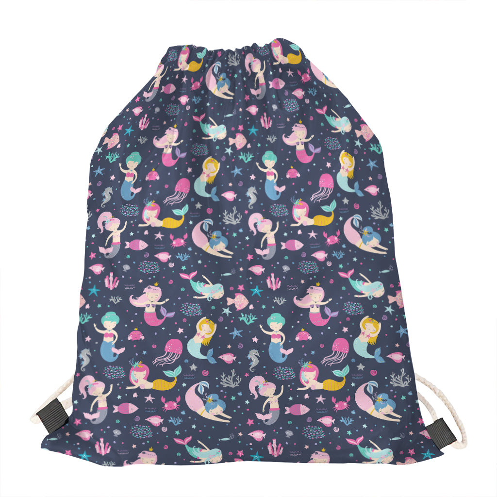 Mermaid Cartoon Pattern Print Drawstring Bag