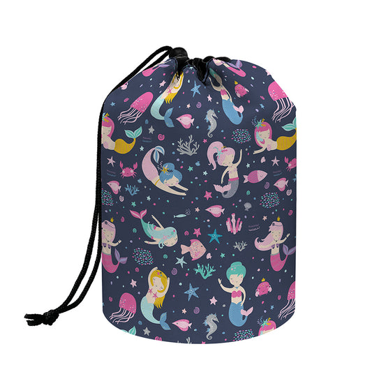 Mermaid Cartoon Pattern Print Drawstring Makeup Bag