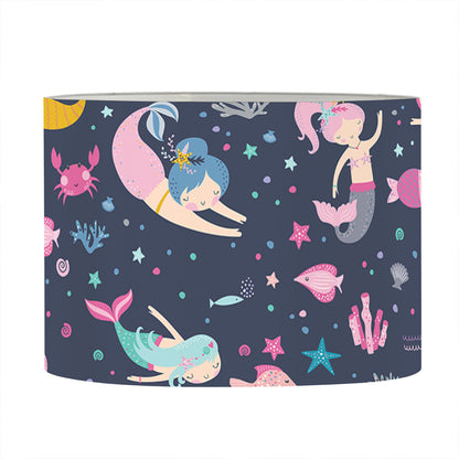 Mermaid Cartoon Pattern Print Drum Lamp Shade