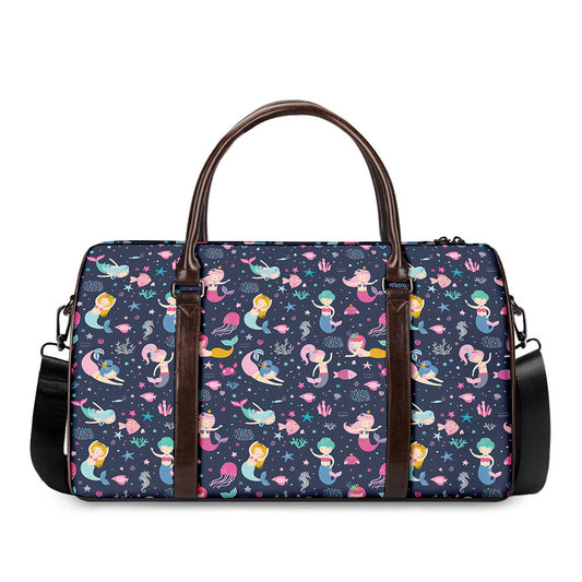 Mermaid Cartoon Pattern Print Duffle Bag
