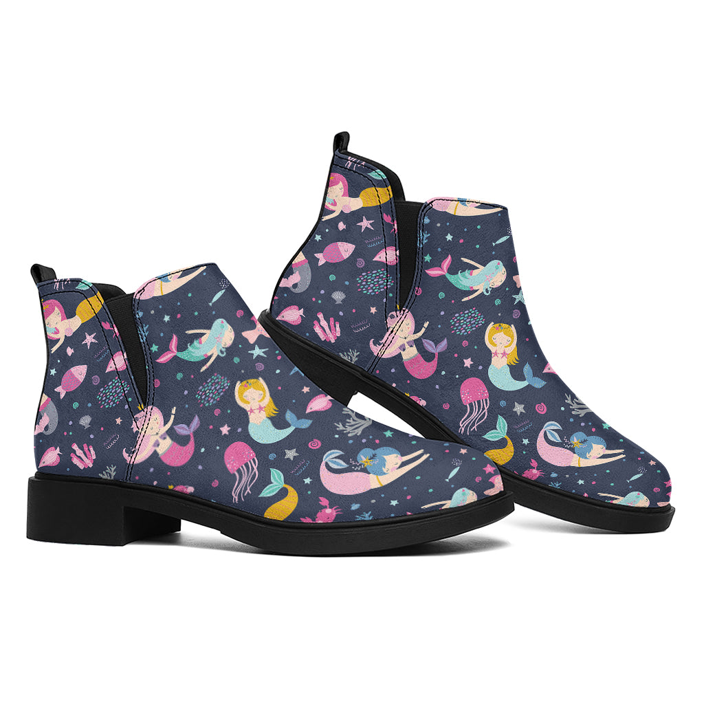 Mermaid Cartoon Pattern Print Flat Ankle Boots