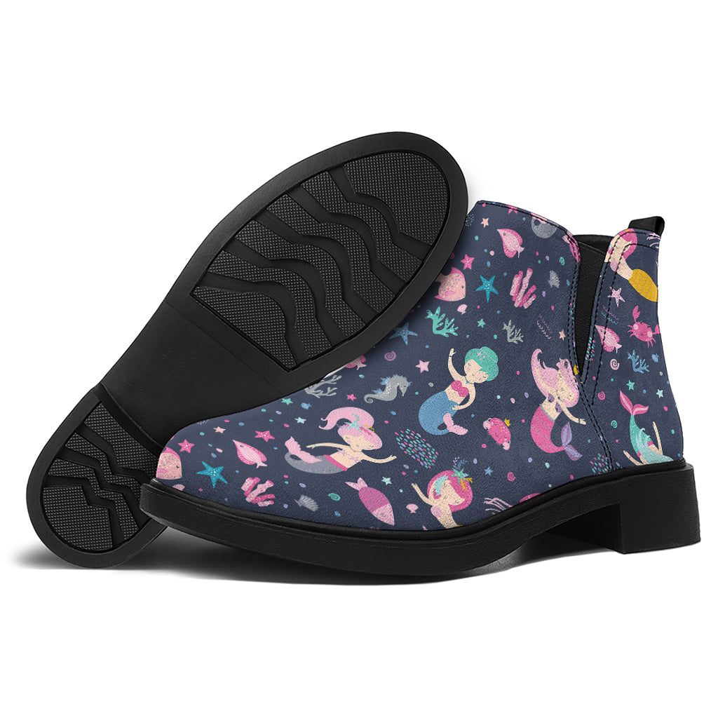 Mermaid Cartoon Pattern Print Flat Ankle Boots