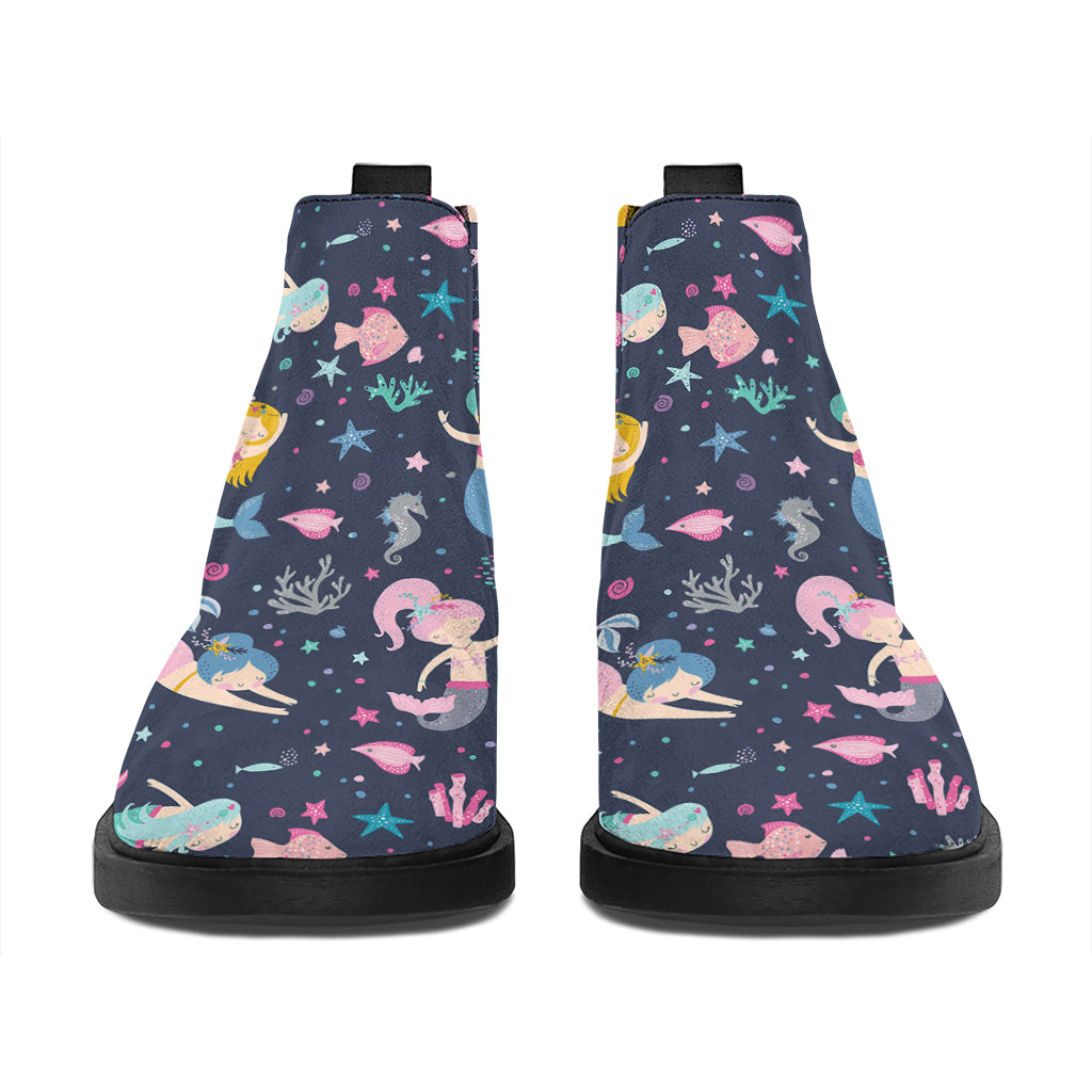 Mermaid Cartoon Pattern Print Flat Ankle Boots