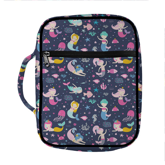 Mermaid Cartoon Pattern Print Front Pocket Bible Bag