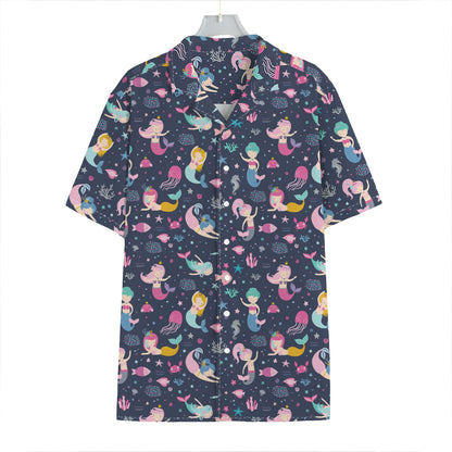 Mermaid Cartoon Pattern Print Hawaiian Shirt