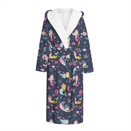Mermaid Cartoon Pattern Print Hooded Bathrobe
