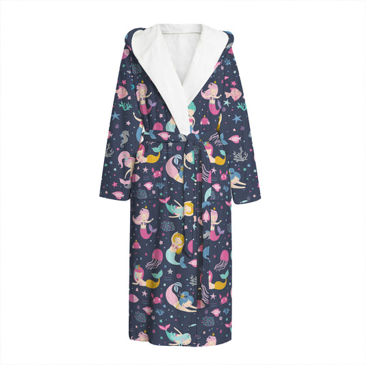Mermaid Cartoon Pattern Print Hooded Bathrobe