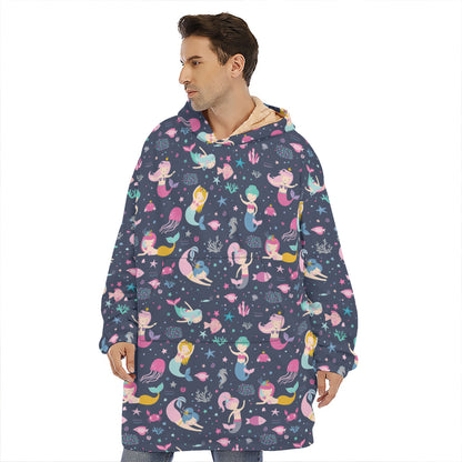Mermaid Cartoon Pattern Print Hoodie Blanket