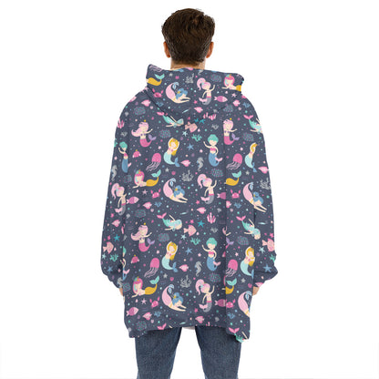 Mermaid Cartoon Pattern Print Hoodie Blanket
