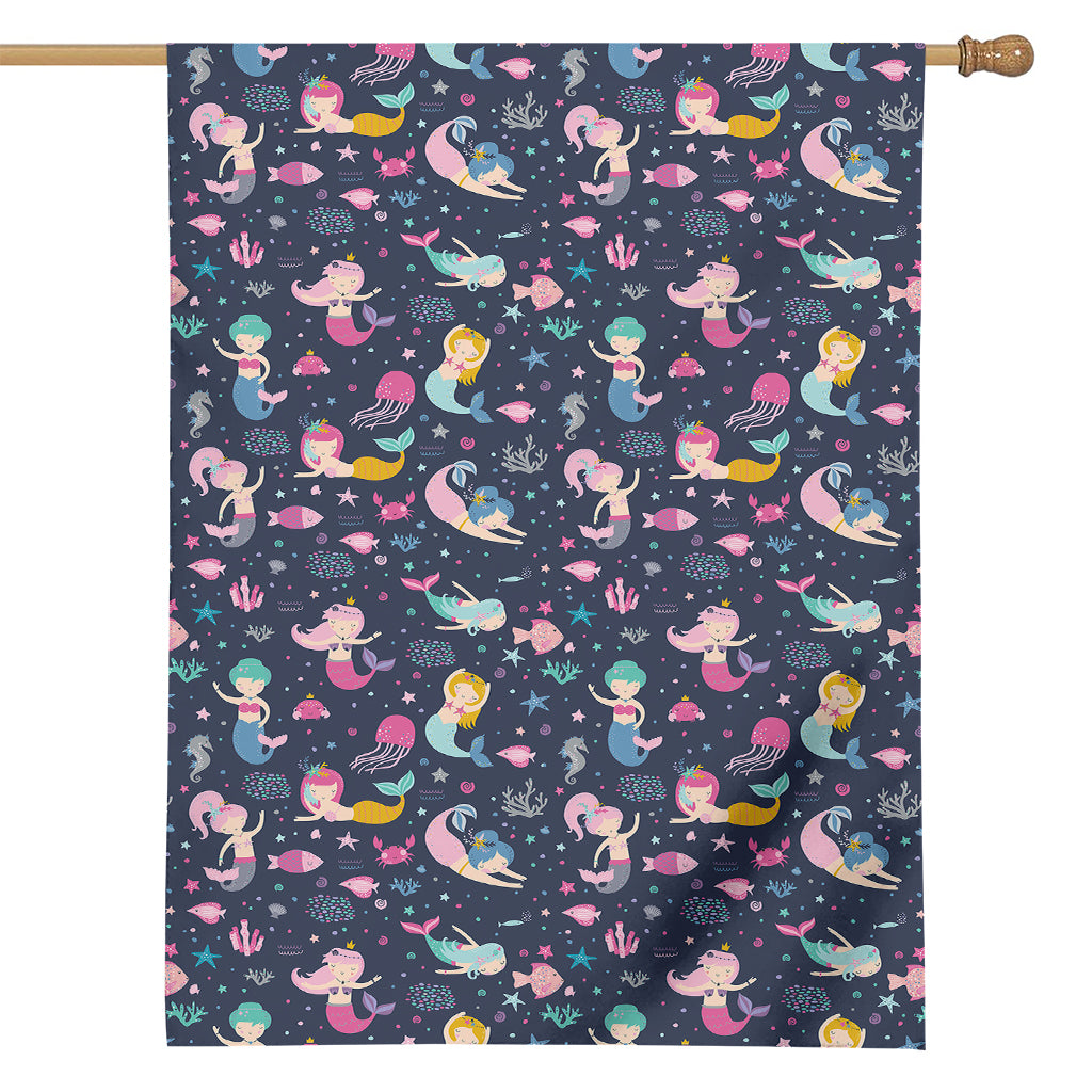Mermaid Cartoon Pattern Print House Flag
