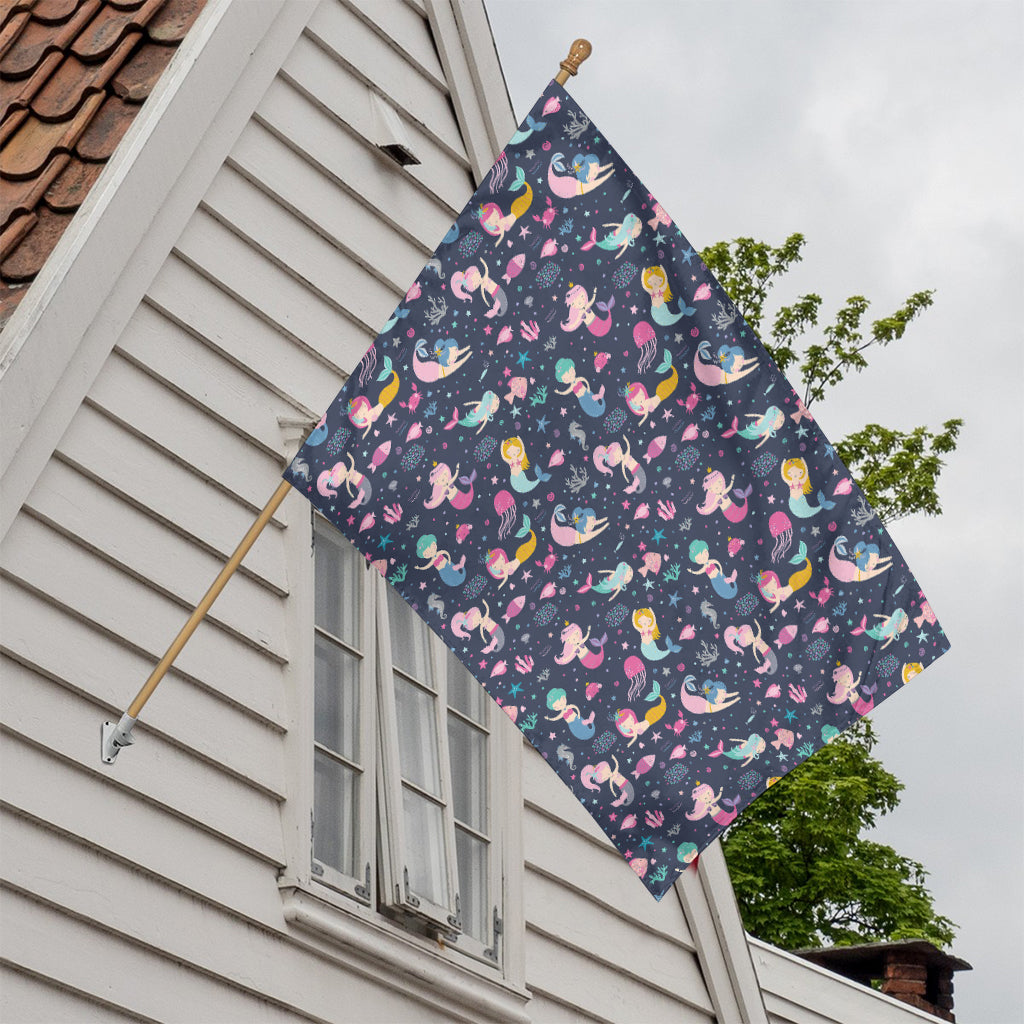 Mermaid Cartoon Pattern Print House Flag