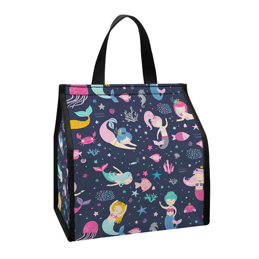 Mermaid Cartoon Pattern Print Insulated Lunch Tote