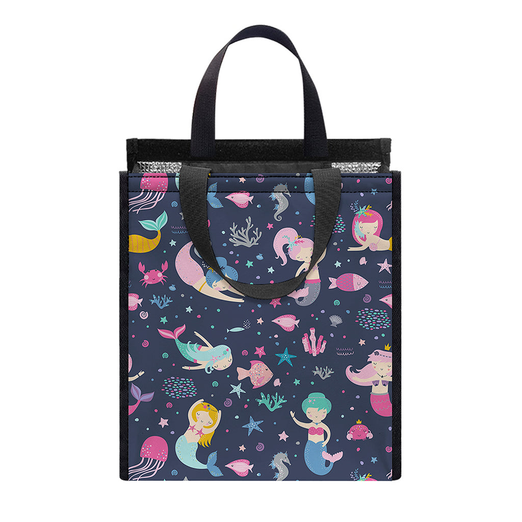 Mermaid Cartoon Pattern Print Insulated Lunch Tote