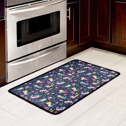 Mermaid Cartoon Pattern Print Kitchen Mat