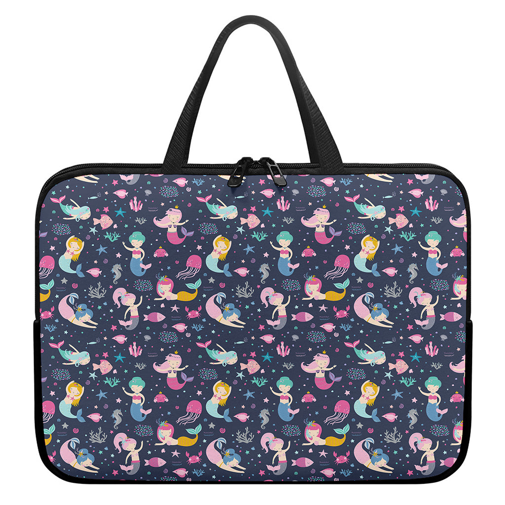 Mermaid Cartoon Pattern Print Laptop Sleeve With Handle