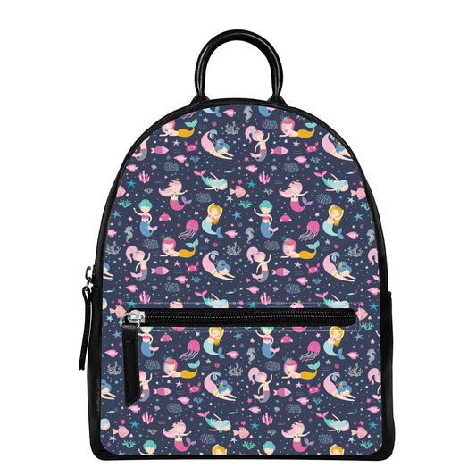 Mermaid Cartoon Pattern Print Leather Backpack