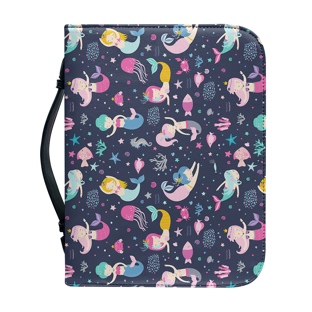 Mermaid Cartoon Pattern Print Leather Bible Cover