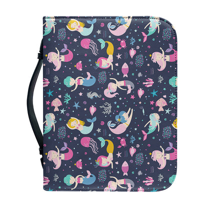 Mermaid Cartoon Pattern Print Leather Bible Cover