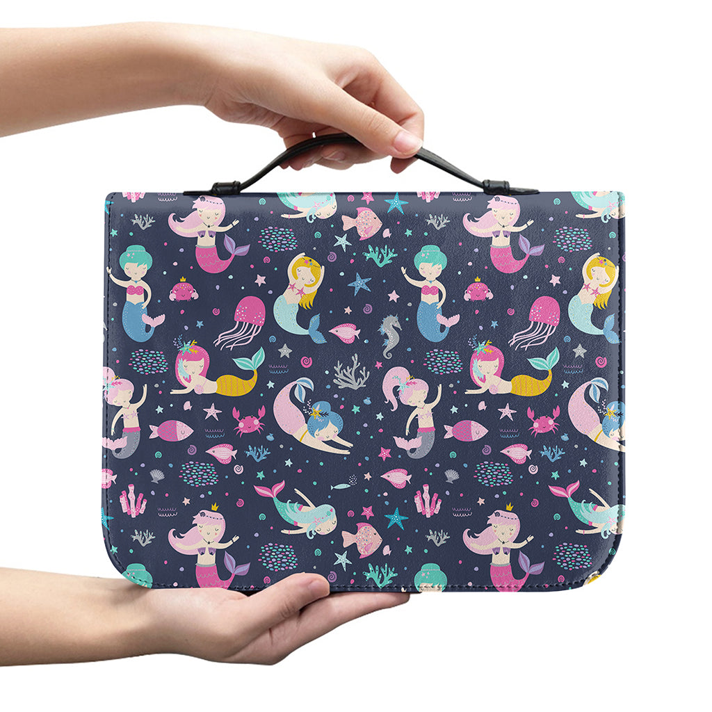 Mermaid Cartoon Pattern Print Leather Bible Cover